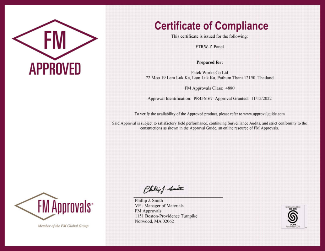 Cert. FM Approved of FTRW Z Panel